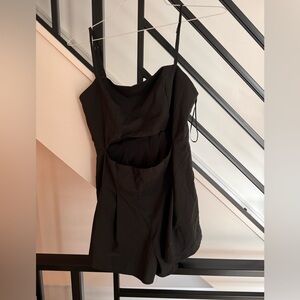 Black open front romper